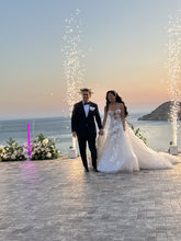 C2023-SC87K - strapless beaded lace detail wedding gown with cathedral train