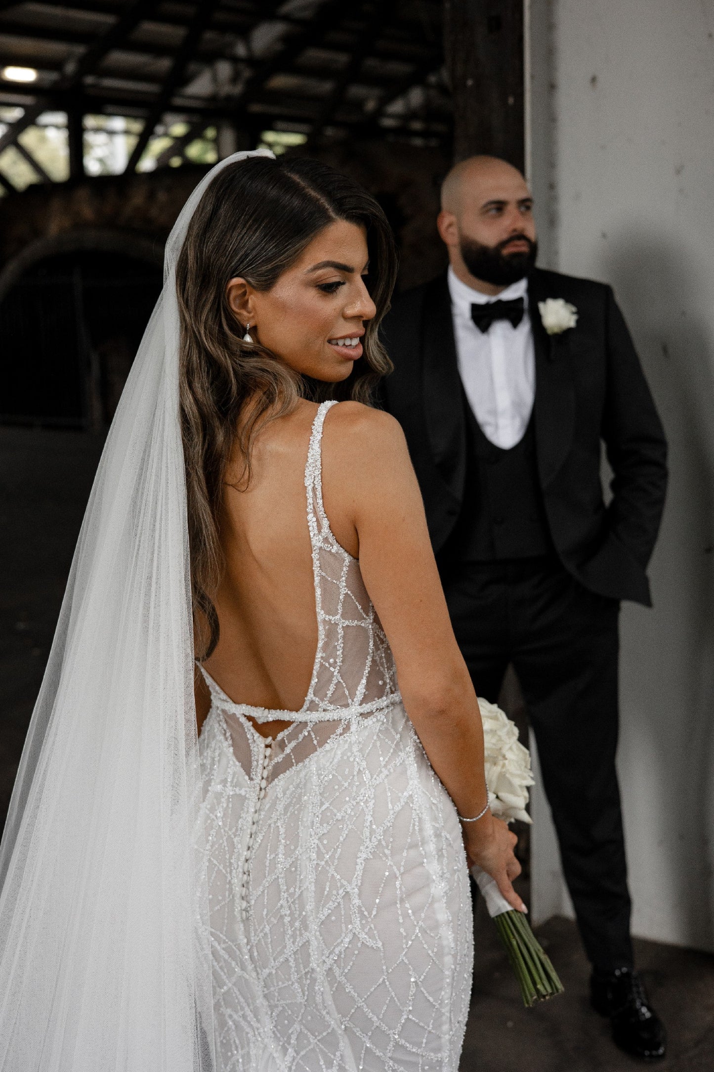 C2023-BSS73 - backless spaghetti strap fitted beaded wedding gown