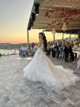 C2023-SC87K - strapless beaded lace detail wedding gown with cathedral train