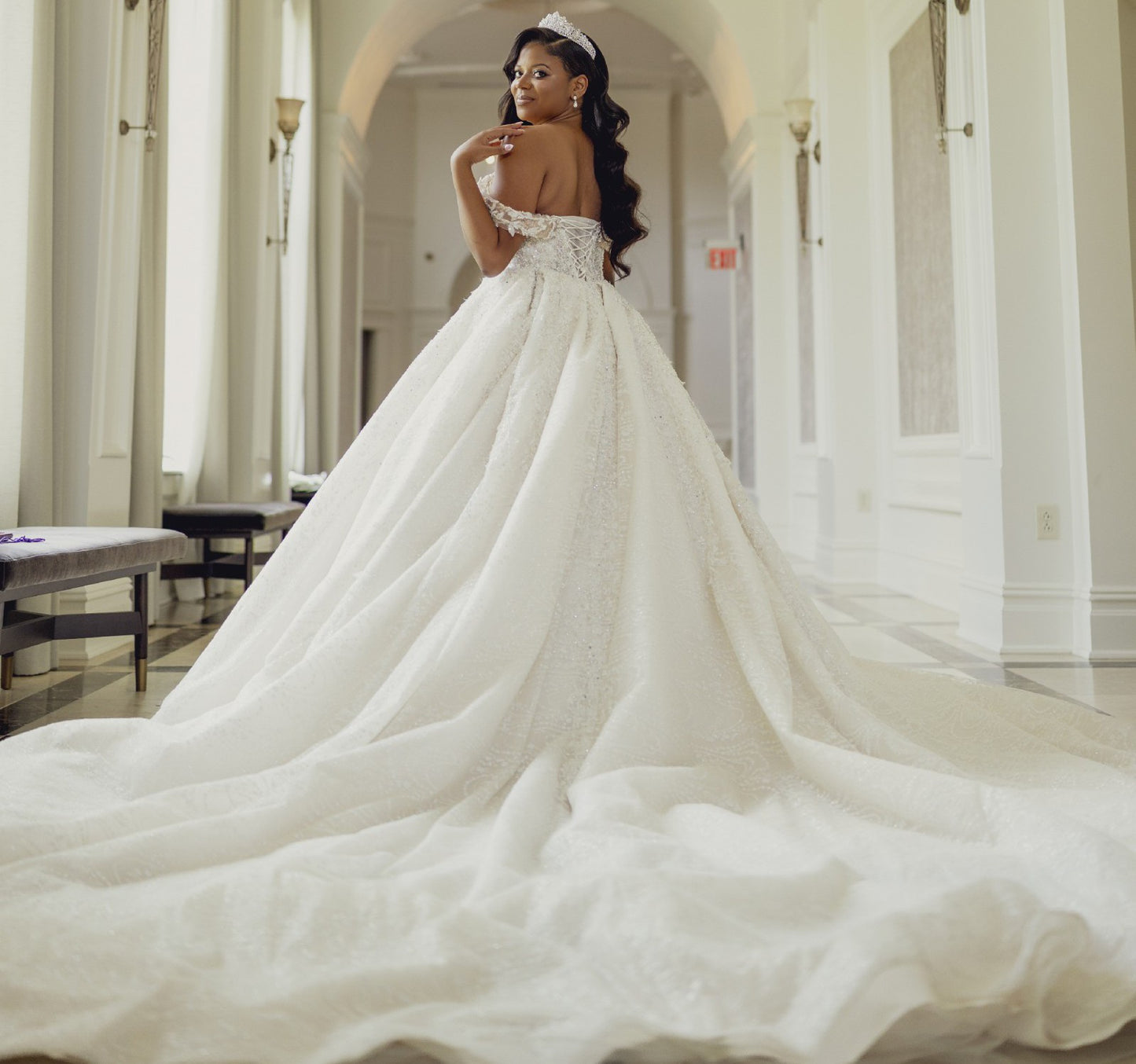 C2025-EA2708 - off the shoulder beaded wedding ball gown