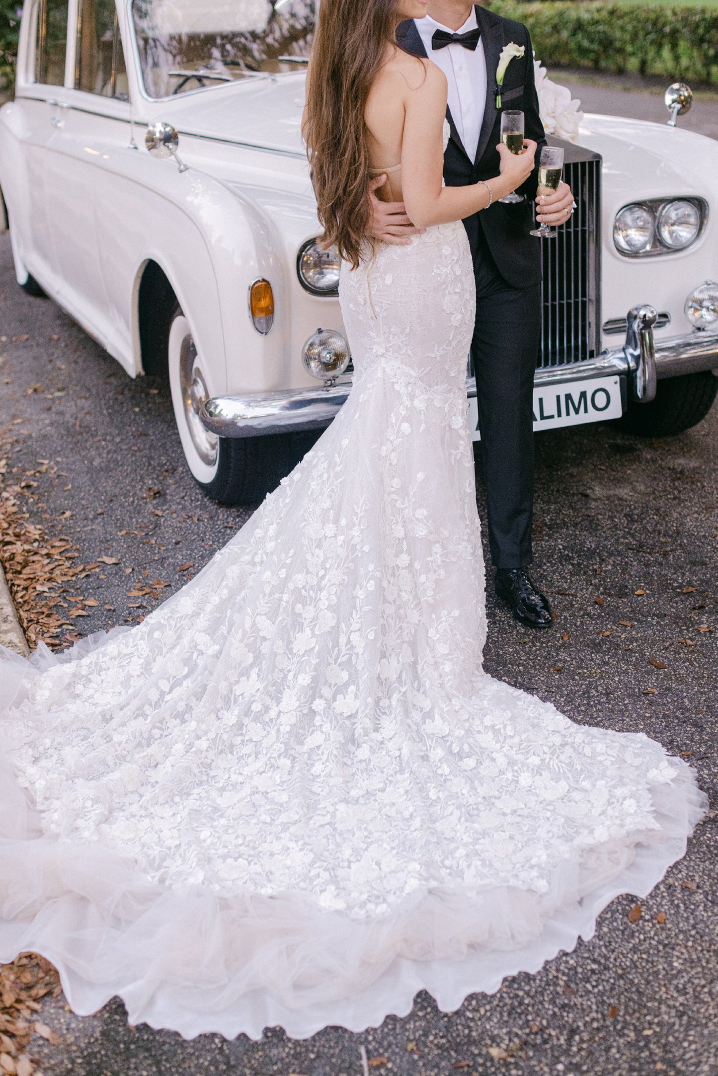 C2023-s443 - Robe de mariée sans bretelles en dentelle perlée, ajustée, style corset, avec traîne cathédrale