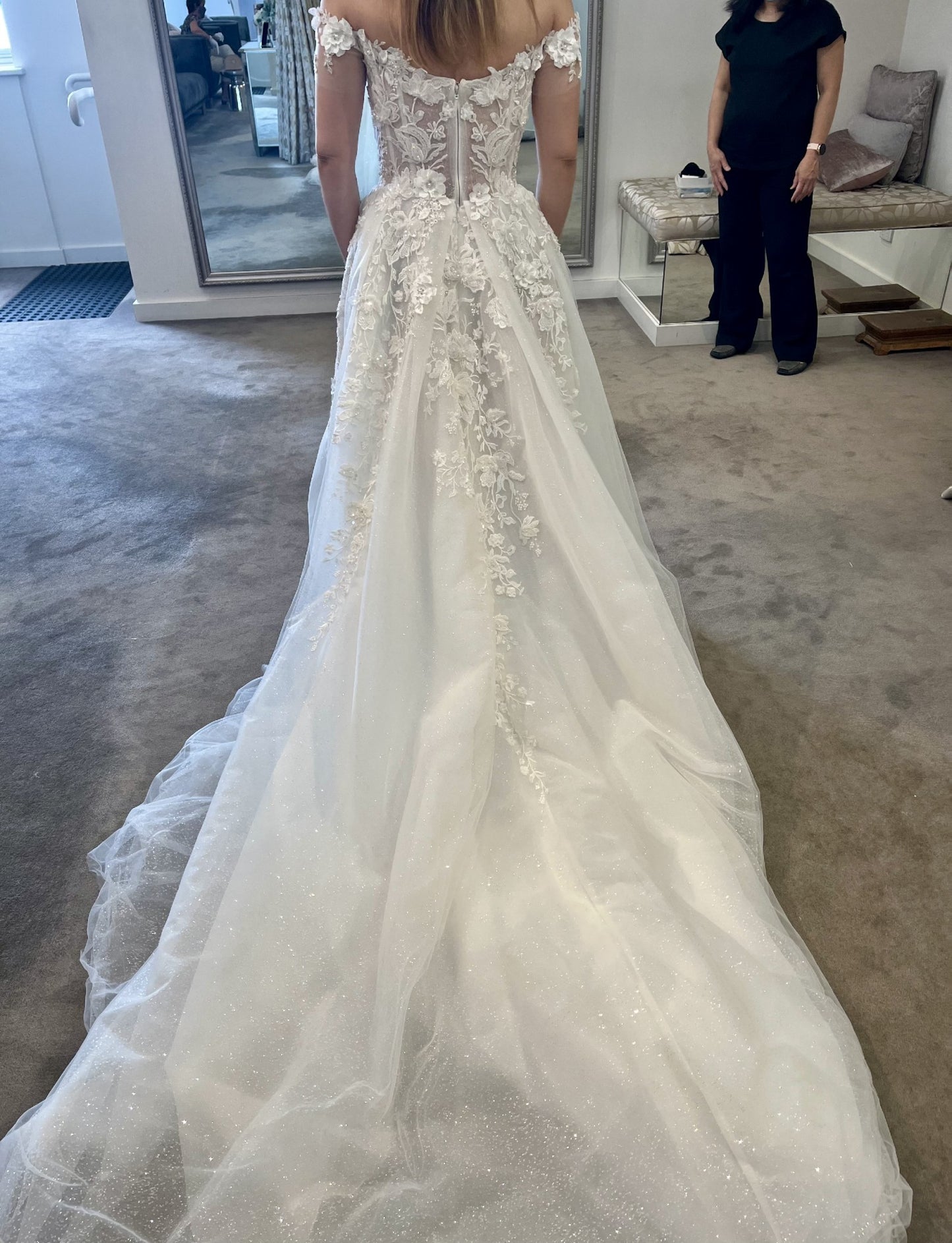 C2023-AL226 - off the shoulder a-line beaded lace & embroidery wedding gown