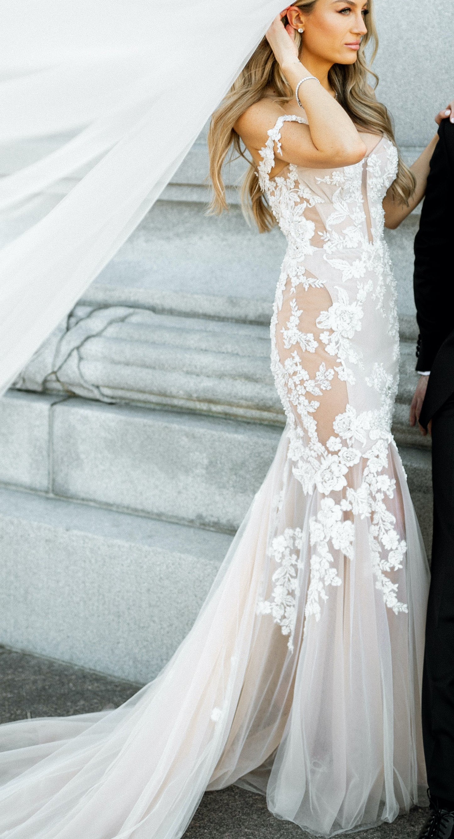 C2023-LP97 - sheer ornate embroidered lace fitted wedding gown