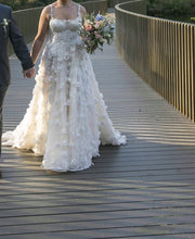 C2023-PSA441 - plus size a-line wedding gown with 3D flower embellishments and lace straps