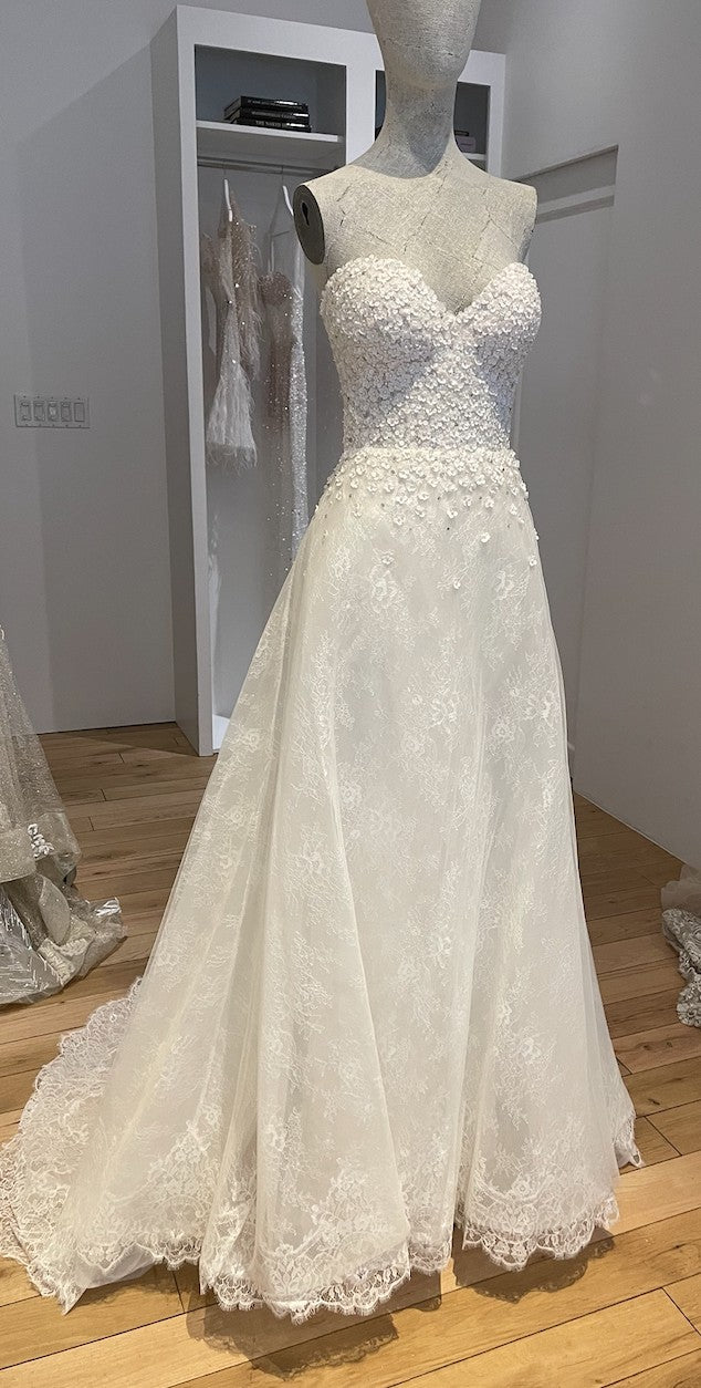 C2023-SBB4 - strapless fitted wedding gown with flowing over skirt