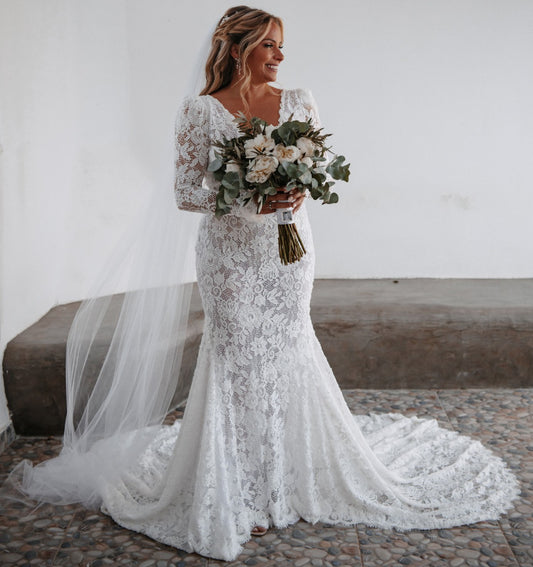 C2024-JV101 - backless v-neck lace wedding gown