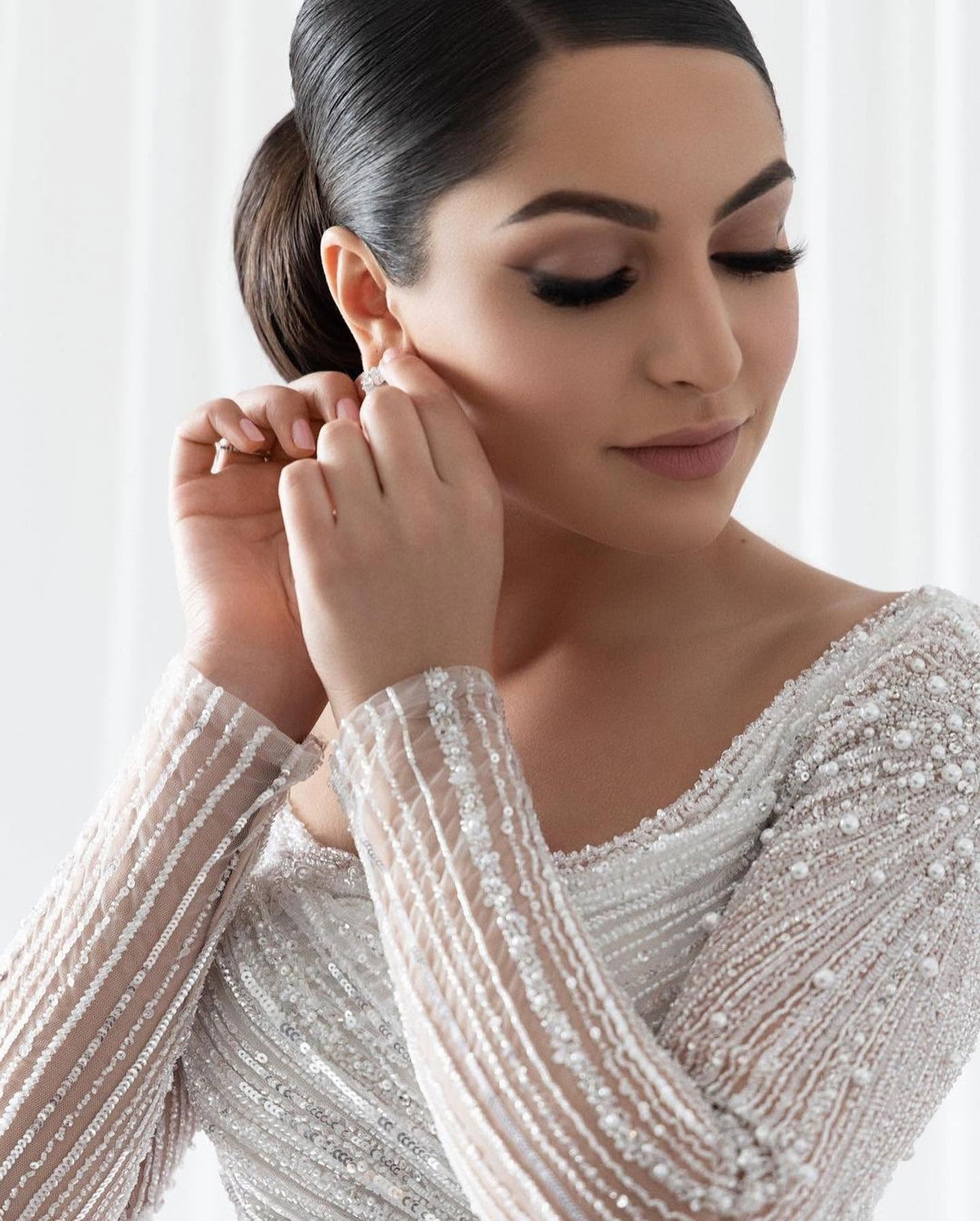 C2026-LS0916 - Beaded long sleeve scoop neck Wedding Dress