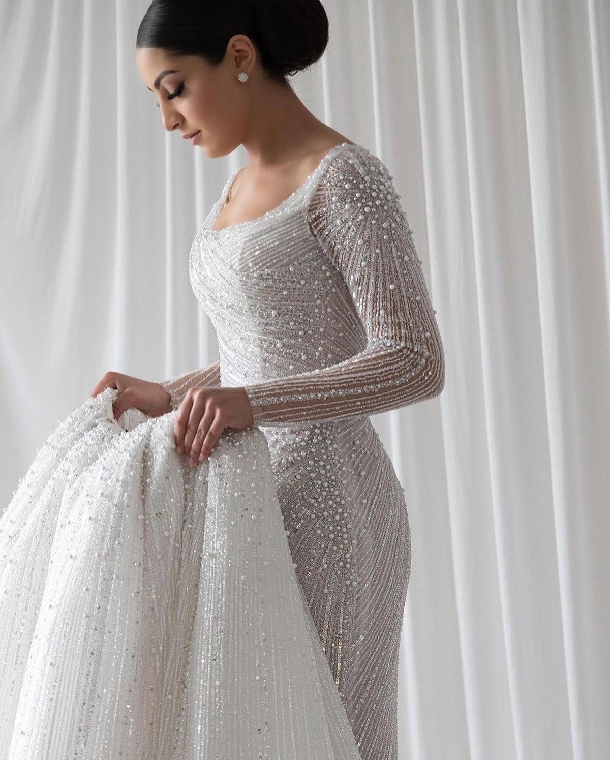 C2026-LS0916 - Beaded long sleeve scoop neck Wedding Dress