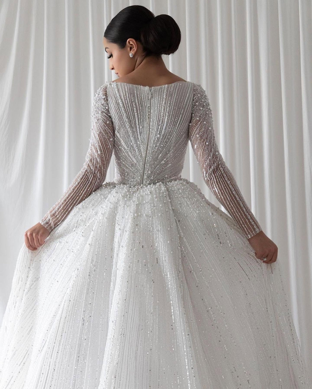 C2026-LS0916 - Beaded long sleeve scoop neck Wedding Dress