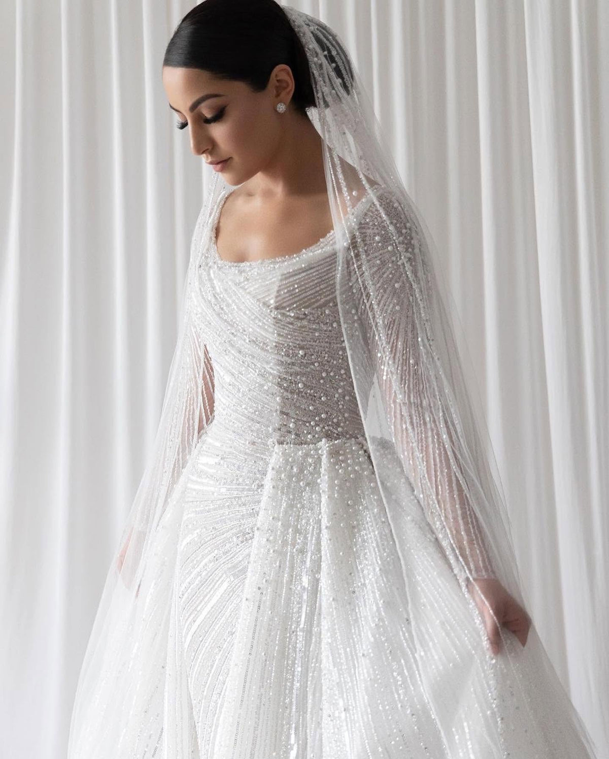 C2026-LS0916 - Beaded long sleeve scoop neck Wedding Dress