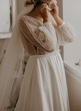 C2023-LS33H - Vestido de novia blusón manga larga talla grande con cuello en V