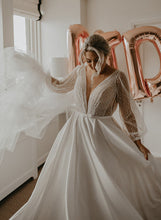C2023-LS33H - Vestido de novia blusón manga larga talla grande con cuello en V