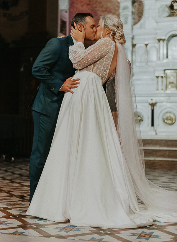 C2023-LS33H - Robe de mariée blouson manches longues grande taille col V