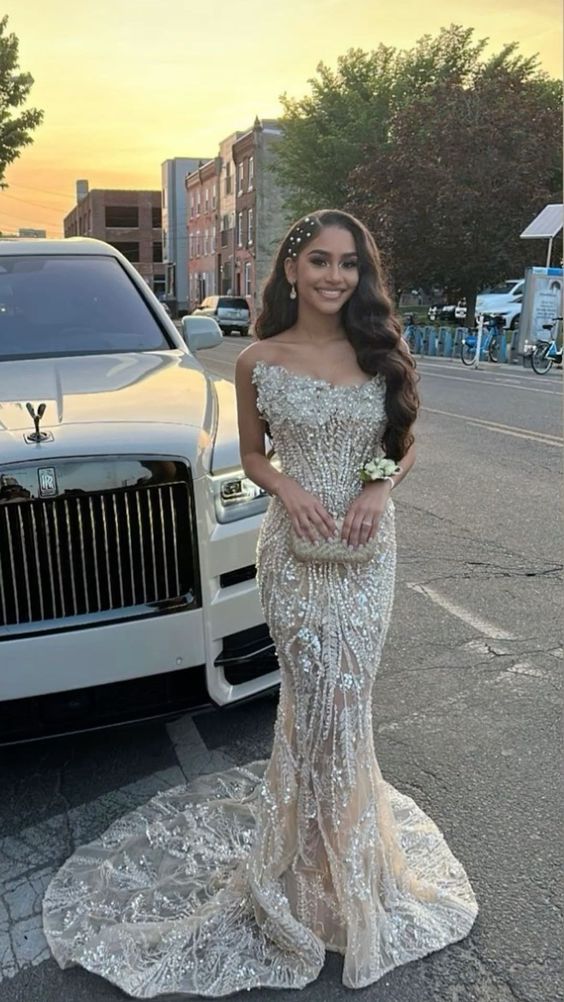 C2023-CB88P - strapless swarovski crystal beaded sheer evening gown