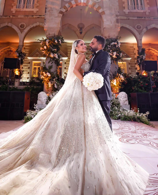 C2023-BG8 - strapless beaded ball gown style wedding dress with swarovski crystals