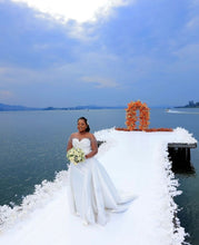 C2023-SLS751b - sheer long sleeve crystal beaded plus size wedding gown with detachable train
