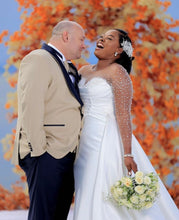 C2023-SLS751b - sheer long sleeve crystal beaded plus size wedding gown with detachable train