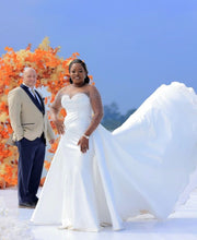 C2023-SLS751b - sheer long sleeve crystal beaded plus size wedding gown with detachable train