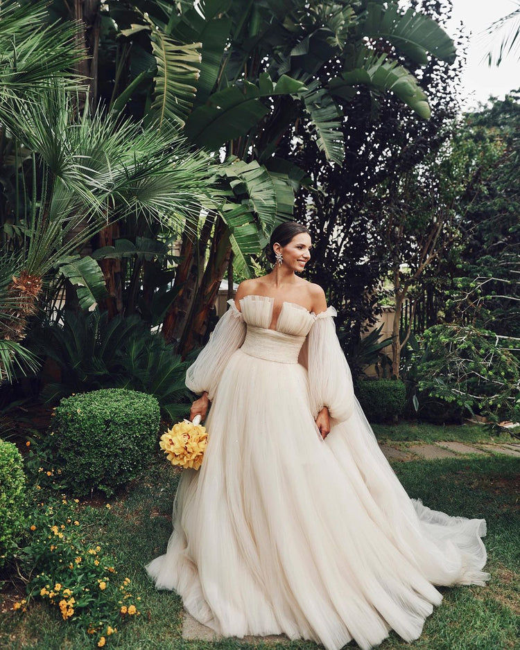 C2023-EW46B - off the shoulder bishop sleeve empire waist wedding gown Darius Couture C2023-EW46B - off the shoulder bishop sleeve empire waist wedding gown Darius Couture