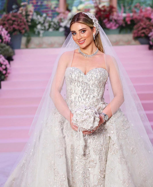 C2023-DBG593 - strapless sweetheart beaded wedding gown with detachable over skirt