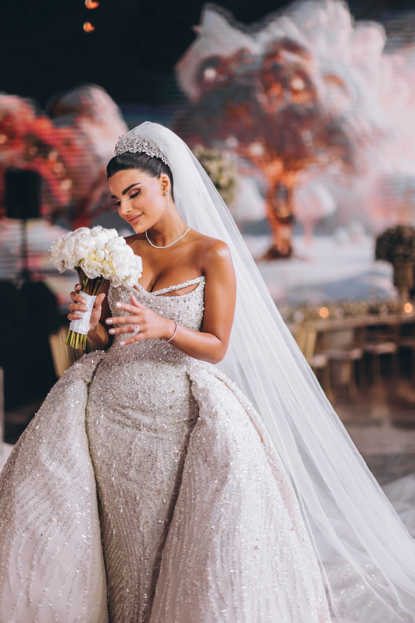 C2023-CB51C - Vestido de novia ajustado, sexy, sin tirantes, con cuentas de cristal y sobrefalda desmontable