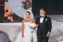 C2023-CB51C - Crystal beaded sexy strapless fitted wedding dress with detachable ball gown overskirt
