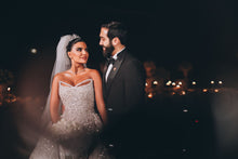 C2023-CB51C - Crystal beaded sexy strapless fitted wedding dress with detachable ball gown overskirt