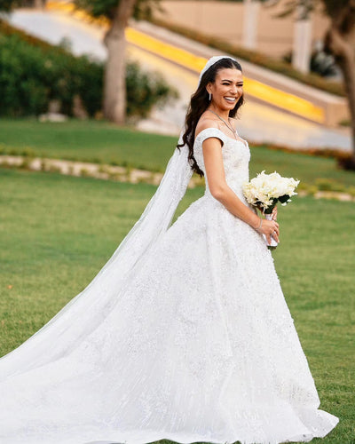 C2023-OS41H - off the shoulder formal ball gown beaded wedding dress