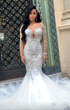C2022-LS77 - Vestido de novia de alta costura de manga larga con pedrería