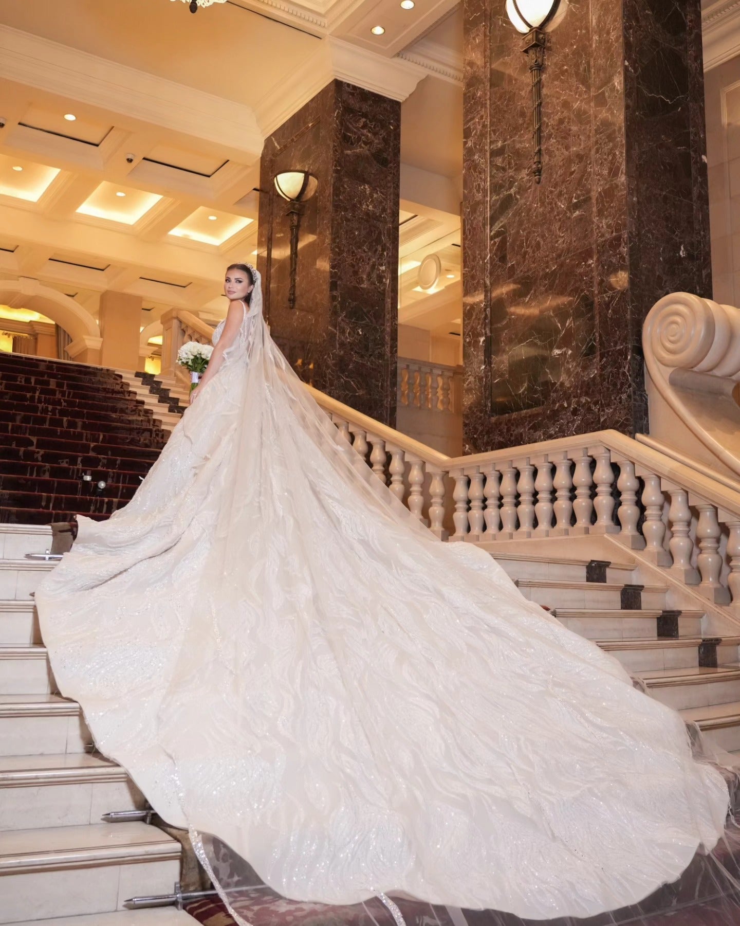 C2023-BG6622 - sleeveless beaded ball gown wedding dress with cathedral train