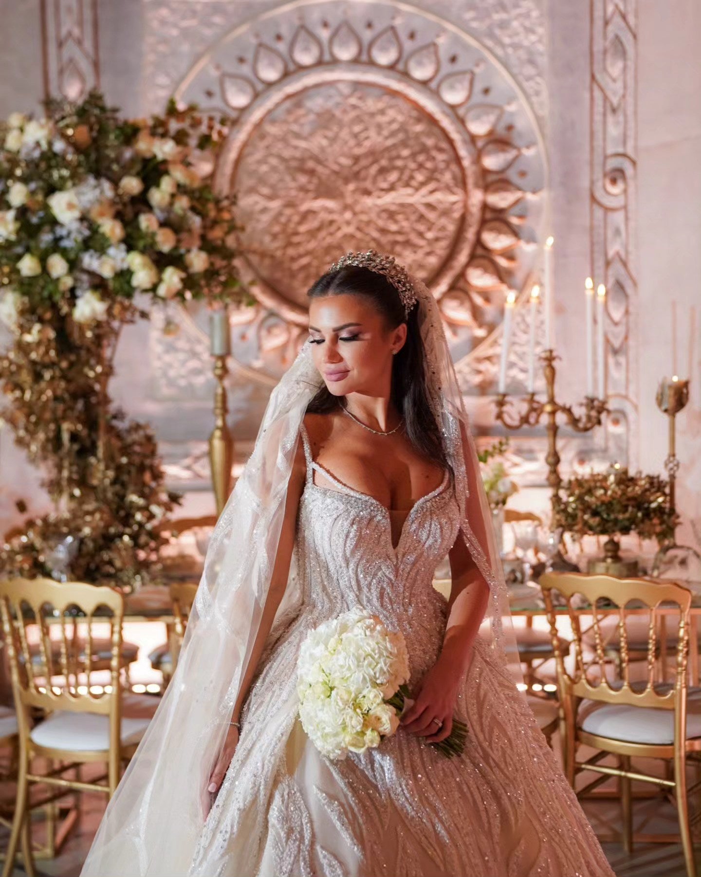 C2023-BG6622 - sleeveless beaded ball gown wedding dress with cathedral train