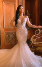 C2022-LS77 - Vestido de novia de alta costura de manga larga con pedrería