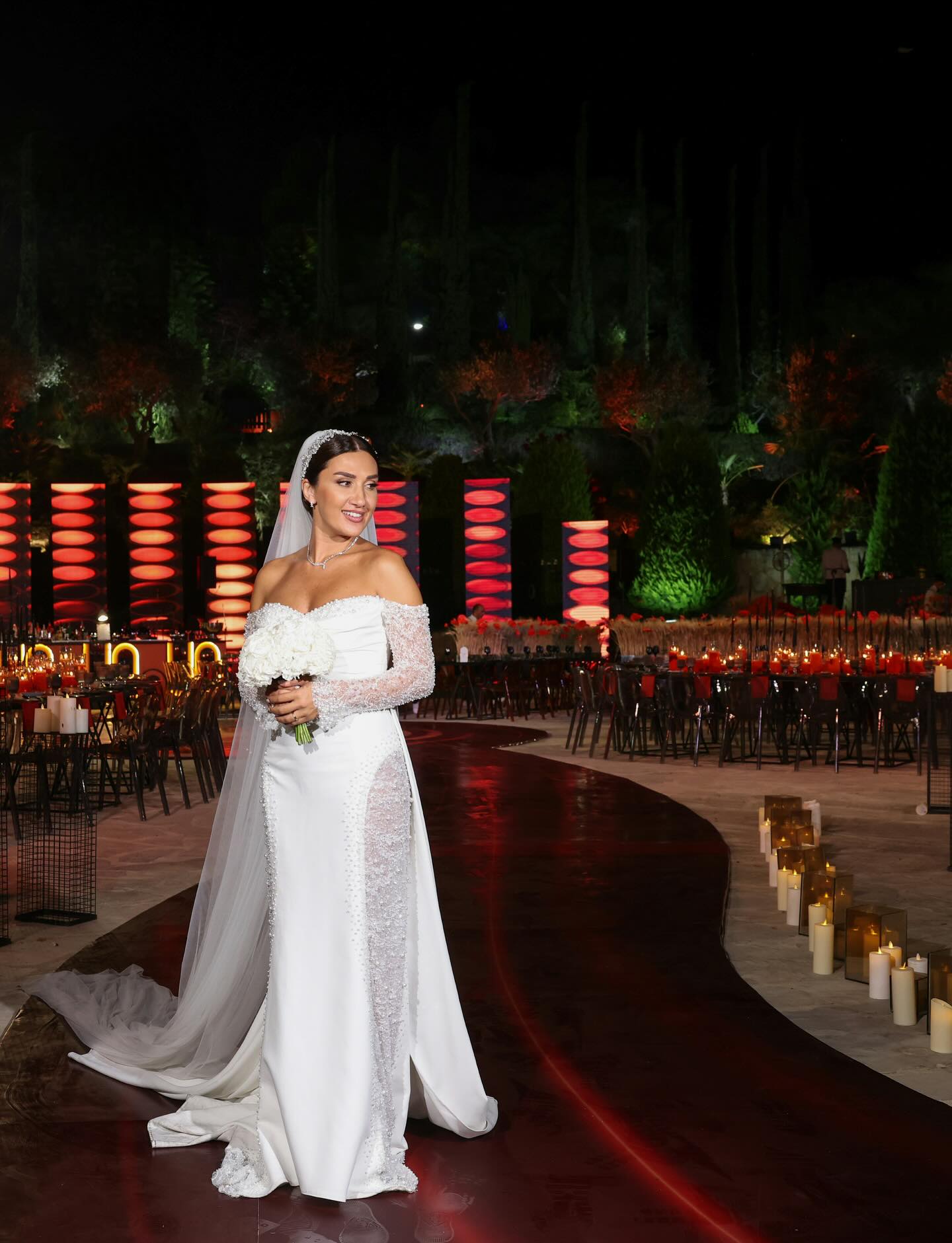 C2025-LS2882 - beaded off the shoulder sheer wedding gown with long sleeves