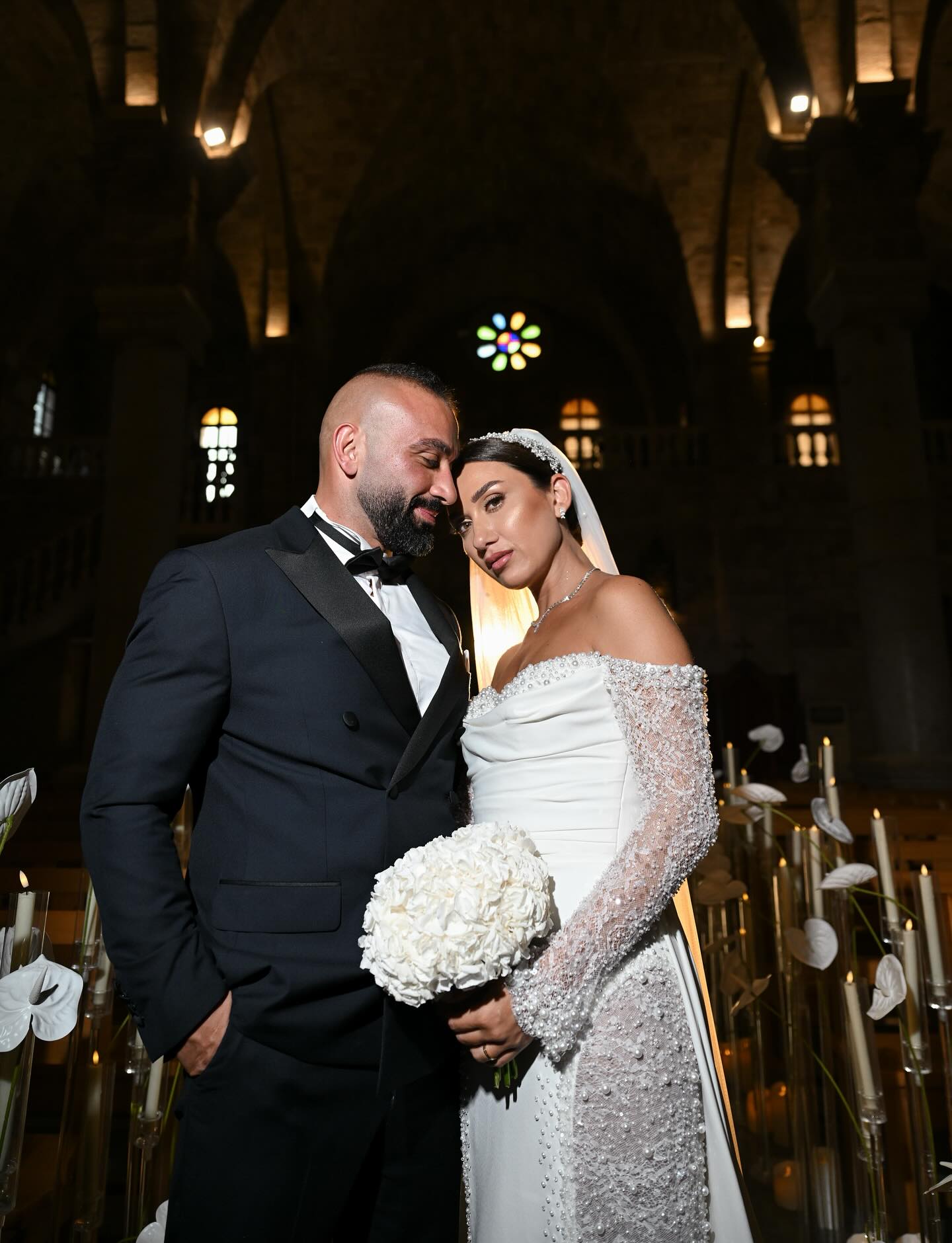 C2025-LS2882 - beaded off the shoulder sheer wedding gown with long sleeves