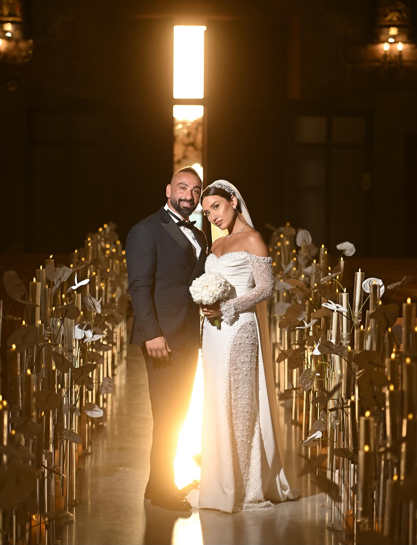 C2025-LS2882 - beaded off the shoulder sheer wedding gown with long sleeves