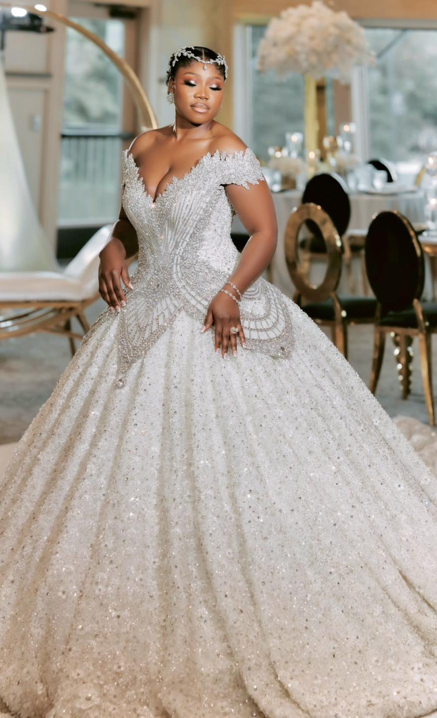 C2026-LA0526 - Crystal Beaded Off the Shoulder Wedding Ball Gown