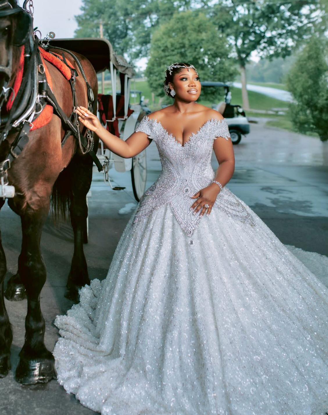 C2026-LA0526 - Crystal Beaded Off the Shoulder Wedding Ball Gown