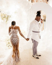 C2023-NLS2k - Sexy sheer nude long sleeve embroidered wedding gown