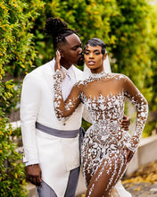 C2023-NLS2k - Sexy sheer nude long sleeve embroidered wedding gown