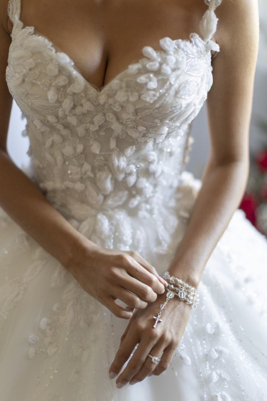 C2023-BG660 - 3D embellished ball gown style wedding dress with shoulder straps