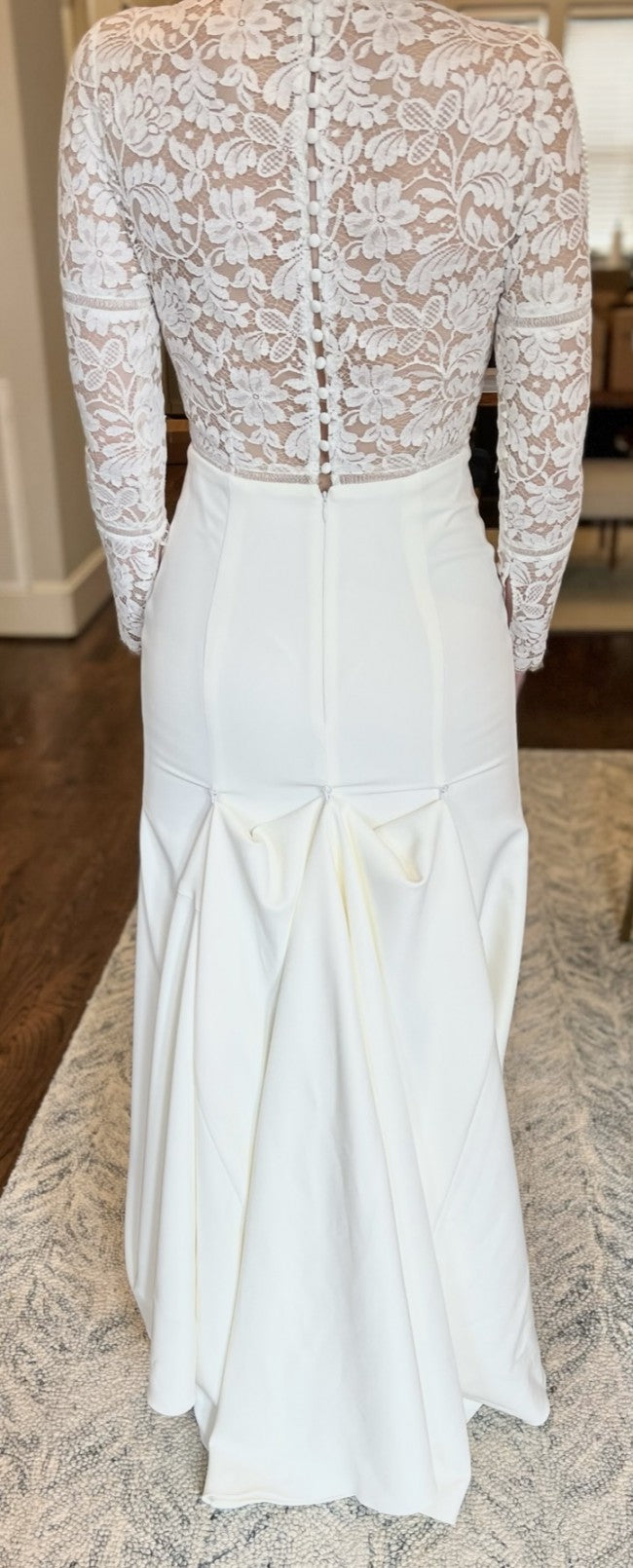 C2023-LSL44V - Vestido de novia sexy de encaje, manga larga, escote en V y espalda cerrada