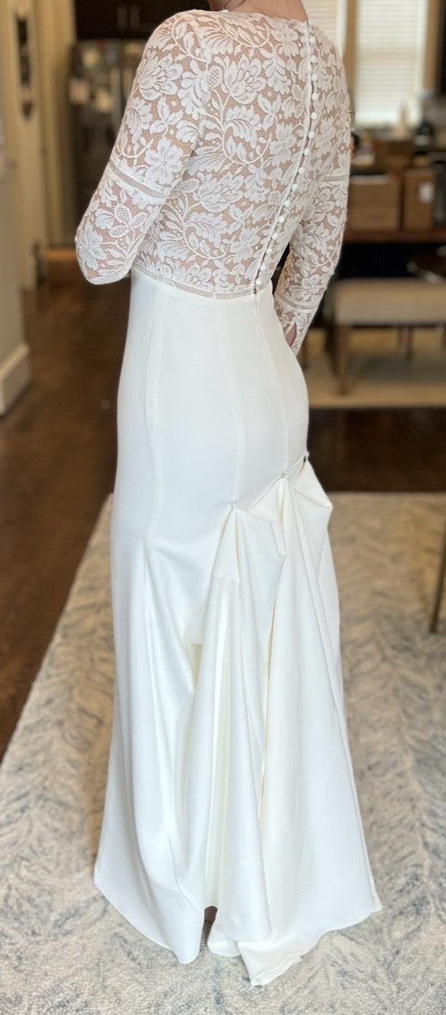 C2023-LSL44V - Vestido de novia sexy de encaje, manga larga, escote en V y espalda cerrada