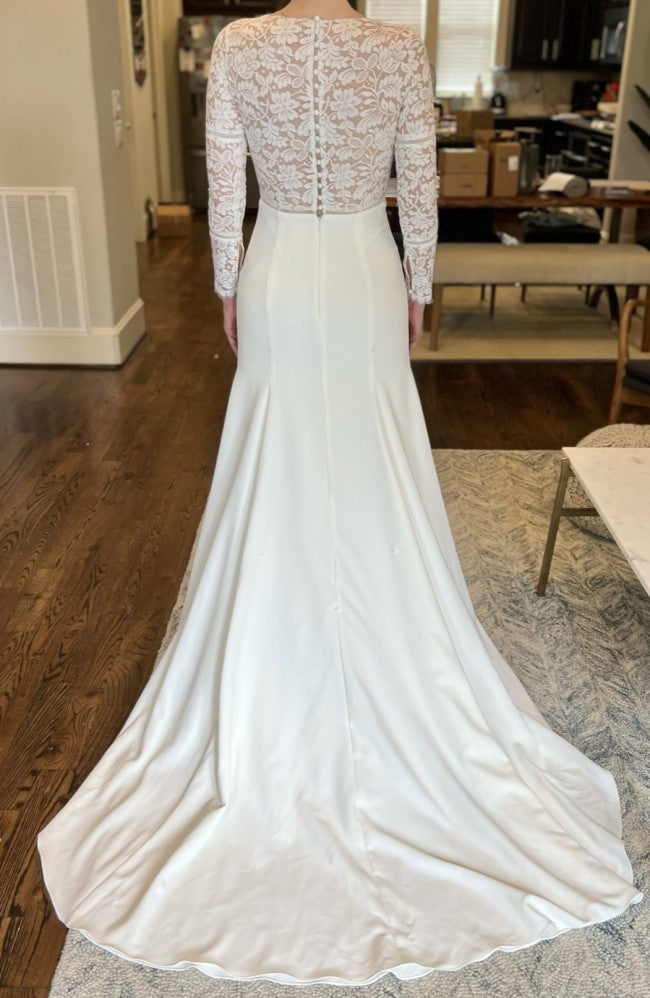 C2023-LSL44V - Vestido de novia sexy de encaje, manga larga, escote en V y espalda cerrada