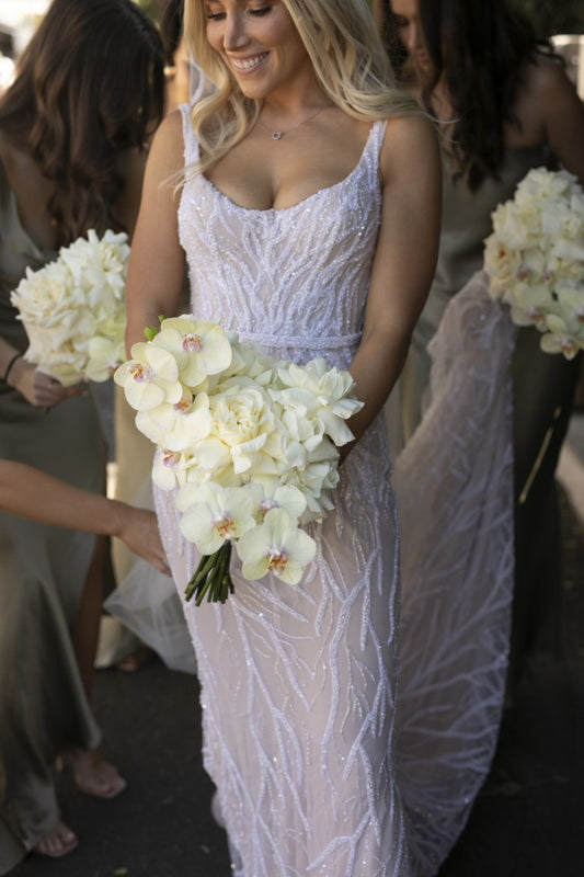 C2023-BBd3 - scoop neck beaded wedding gown