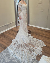 C2023-LS007B - vestidos de novia de encaje de manga larga transparente con escote ilusión