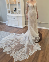C2023-LS007B - vestidos de novia de encaje de manga larga transparente con escote ilusión