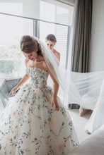 C2023-SA813 - strapless a-line ball gown wedding dress with colored embroidery