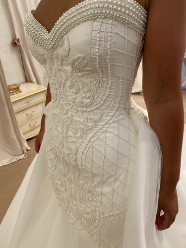 C2023-SP775 strapless fit-and-flare pearl embroidered wedding gown
