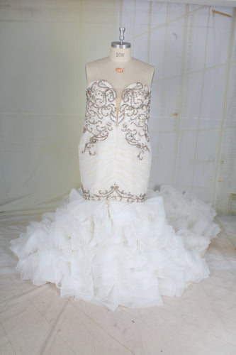 C2022-AurielJ - Strapless plus size fit-to-flare wedding gown with bling.