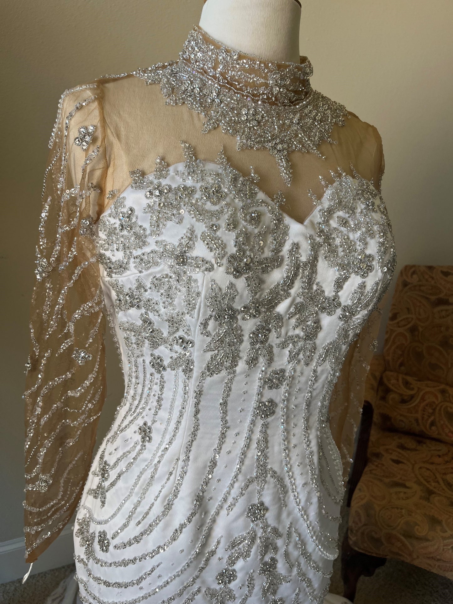 C2025-Berline - crystal beaded fitted wedding gown with long sleeves